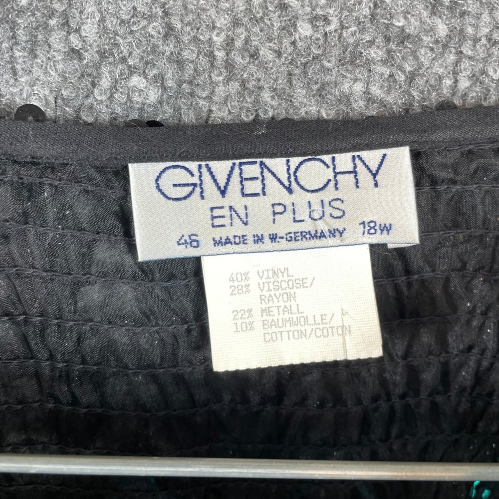 Vintage Givenchy Top Womens 18 W Black Teal Sequin Zigzag West Germany 80s Art - Picture 3 of 12